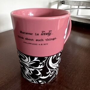 Coffee Mug Tea Cup Phil 4:8 DaySpring 80682 Whatever Lovely Pink Black Bible